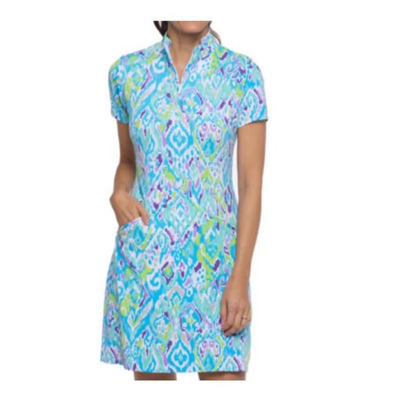 Ibkul Short Sleeve Dress Womens Small Blue Quarter Zip Sun Protectant Pockets - Picture 1 of 11